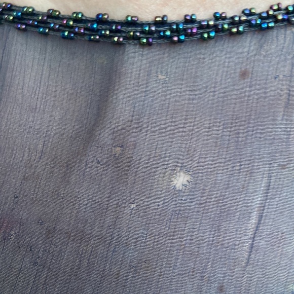 Vintage Iridescent Navy Sea Green Sequined Beaded Long Sleeve Slit Maxi Dress! - Picture 6 of 9